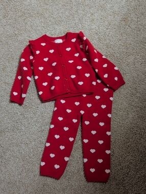 Kids Red Heart Print Sweater Set - Cozy Two-Piece